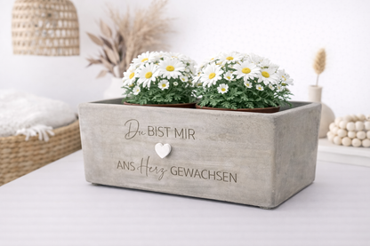 Betonoptik Blumentopf mit individueller Gravur als Geschenk zum Geburtstag Weihnachten Ostern
