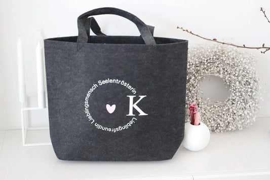 Filz Tasche mit Spruch und Inital