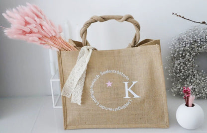 Jute Tasche mit Spuch und Inital