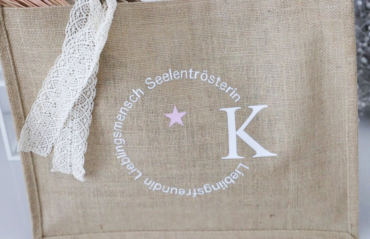 Jute Tasche mit Spuch und Inital