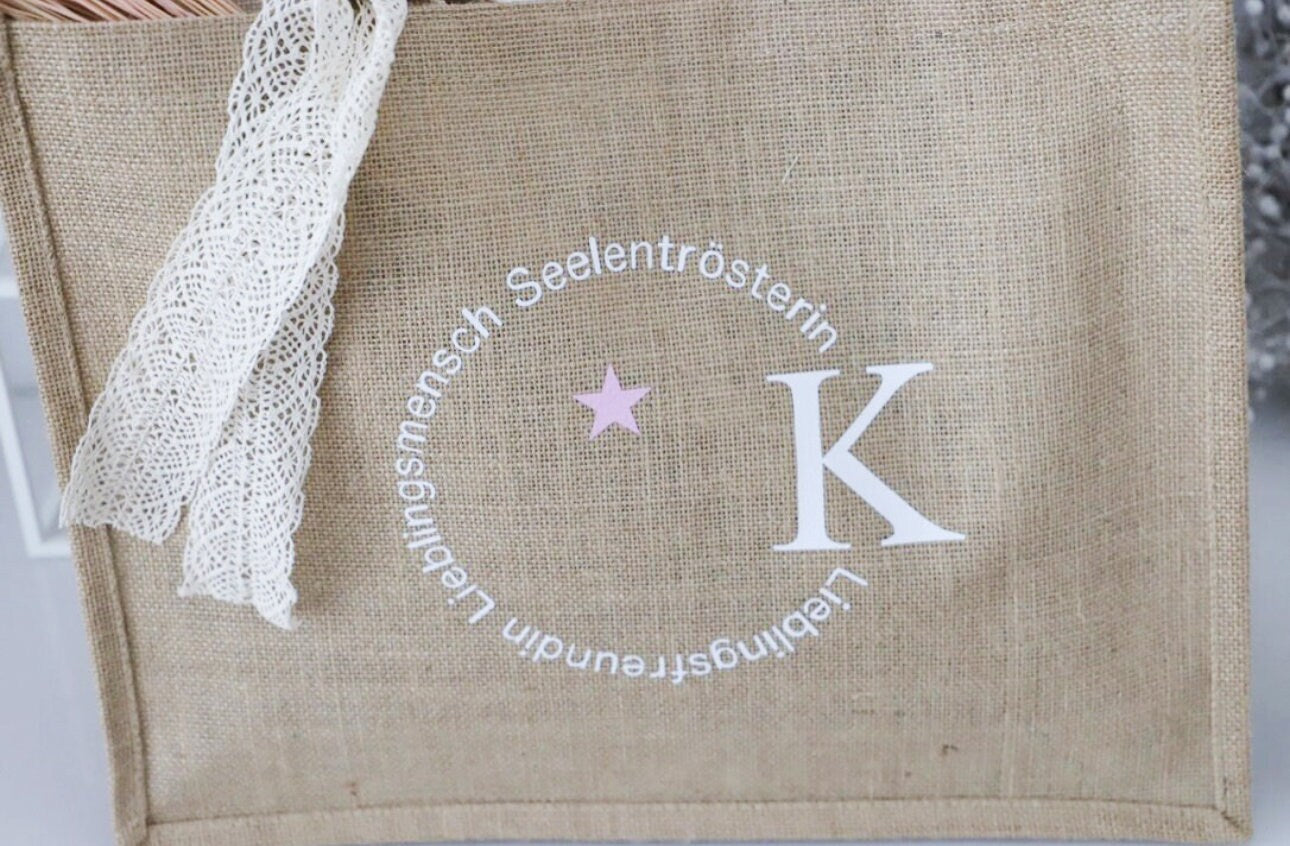Jute Tasche mit Spuch und Inital
