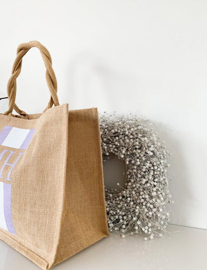 Jute Blockstreifen Tasche mit Initialen