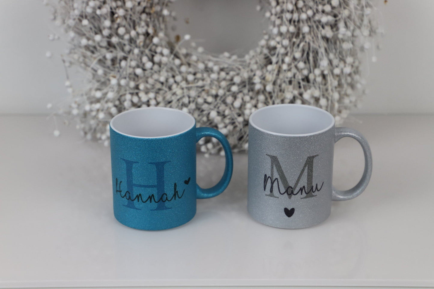 Personalisierte Glitzertasse mit Namen und Inital