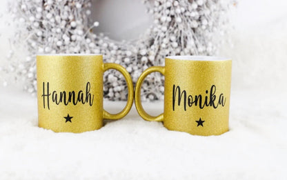 Personalisierte Glitzertasse mit Namen und Stern