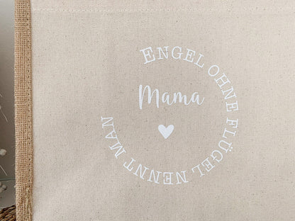 Jutetasche mit Spruch „Engel ohne Flügel nennen man Mama“