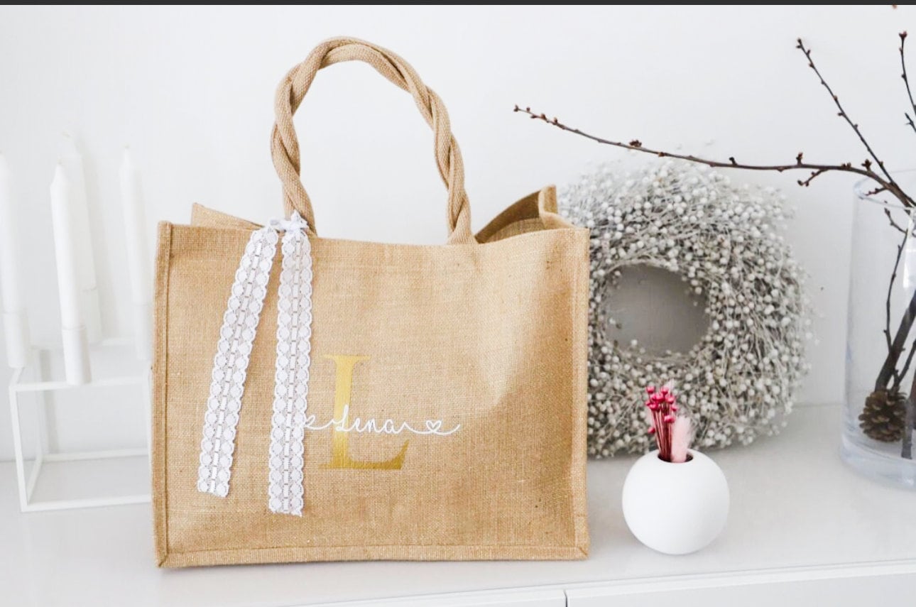 Personalisierte Jutetasche  mit Inital und Name
