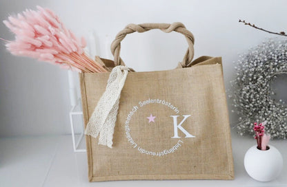 Jute Tasche mit Spuch und Inital