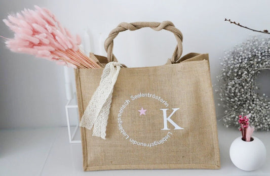 Jute Tasche mit Spuch und Inital