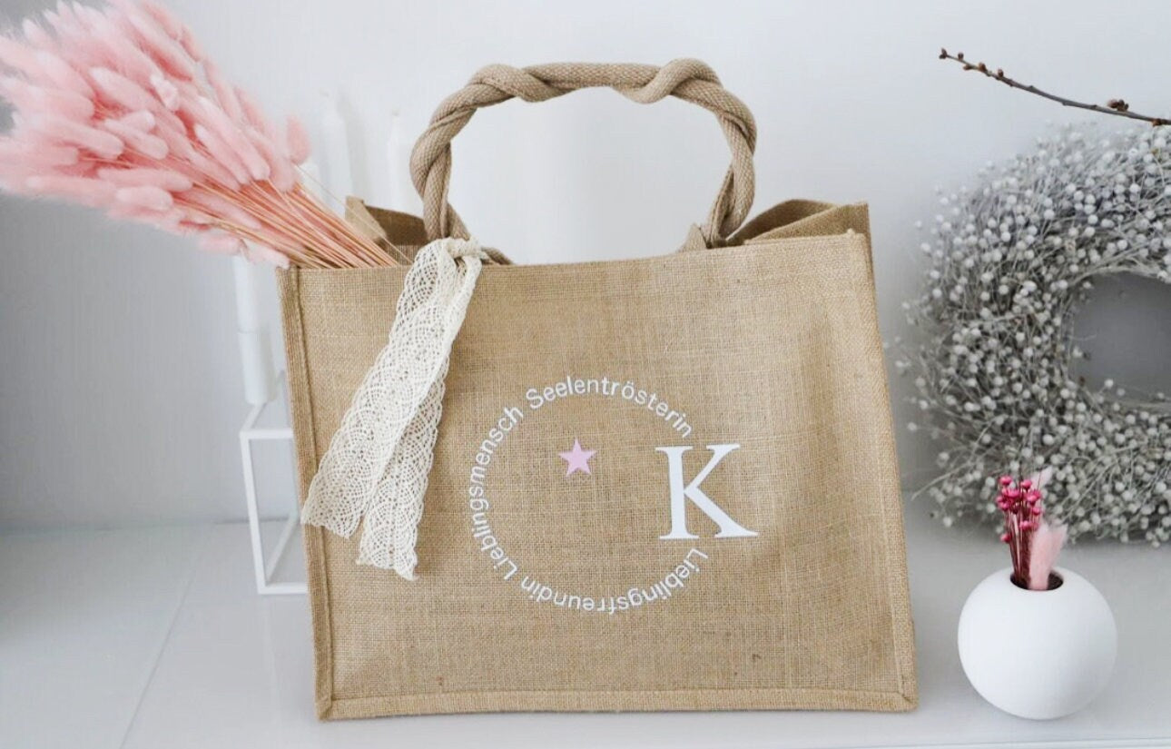 Jute Tasche mit Spuch und Inital