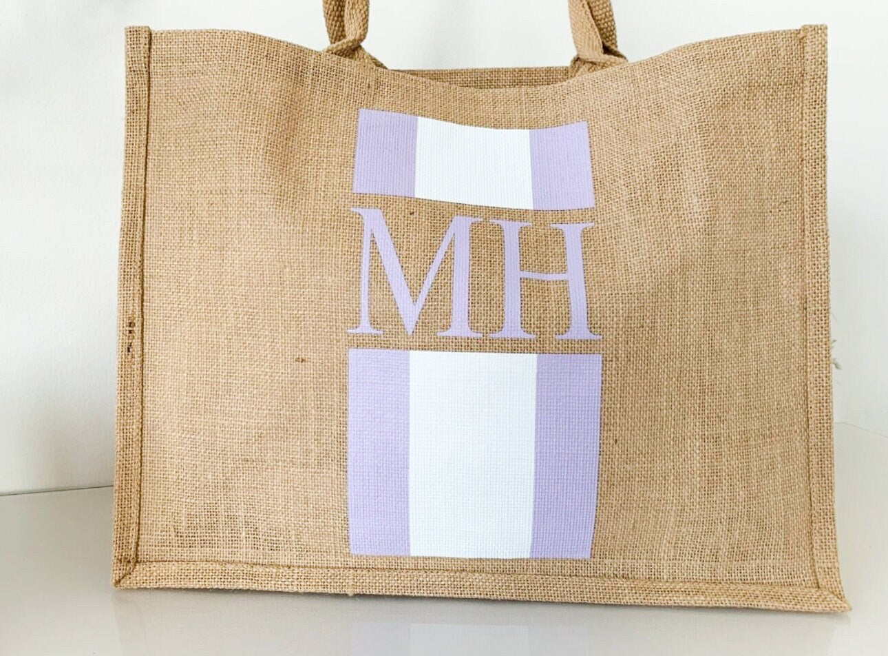 Jute Blockstreifen Tasche mit Initialen