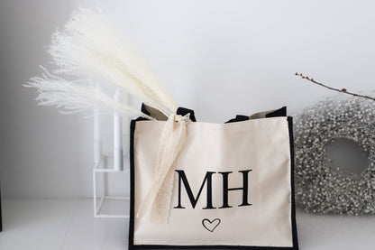Jute Tasche personalisiert mit Initialen und Herz