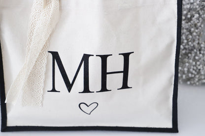 Jute Tasche personalisiert mit Initialen und Herz