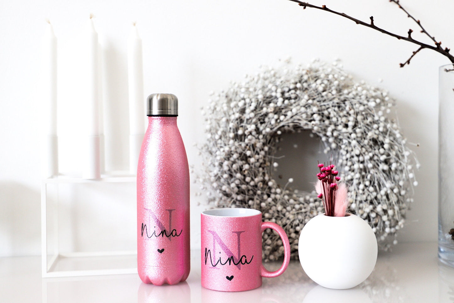 Personalisierte Glitzer Thermosflasche