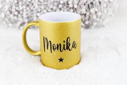Personalisierte Glitzertasse mit Namen und Stern
