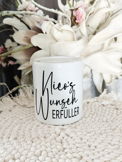 Spardose mit Spruch „Wunscherfüller“