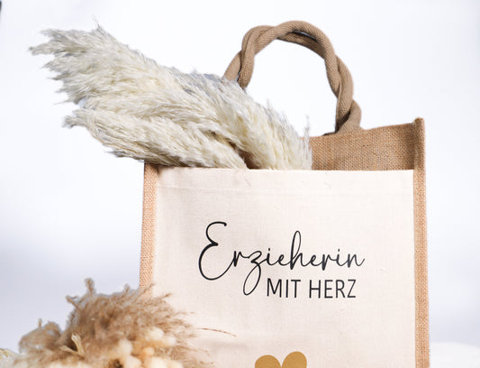 Jutetasche „Erzieherin mit Herz“