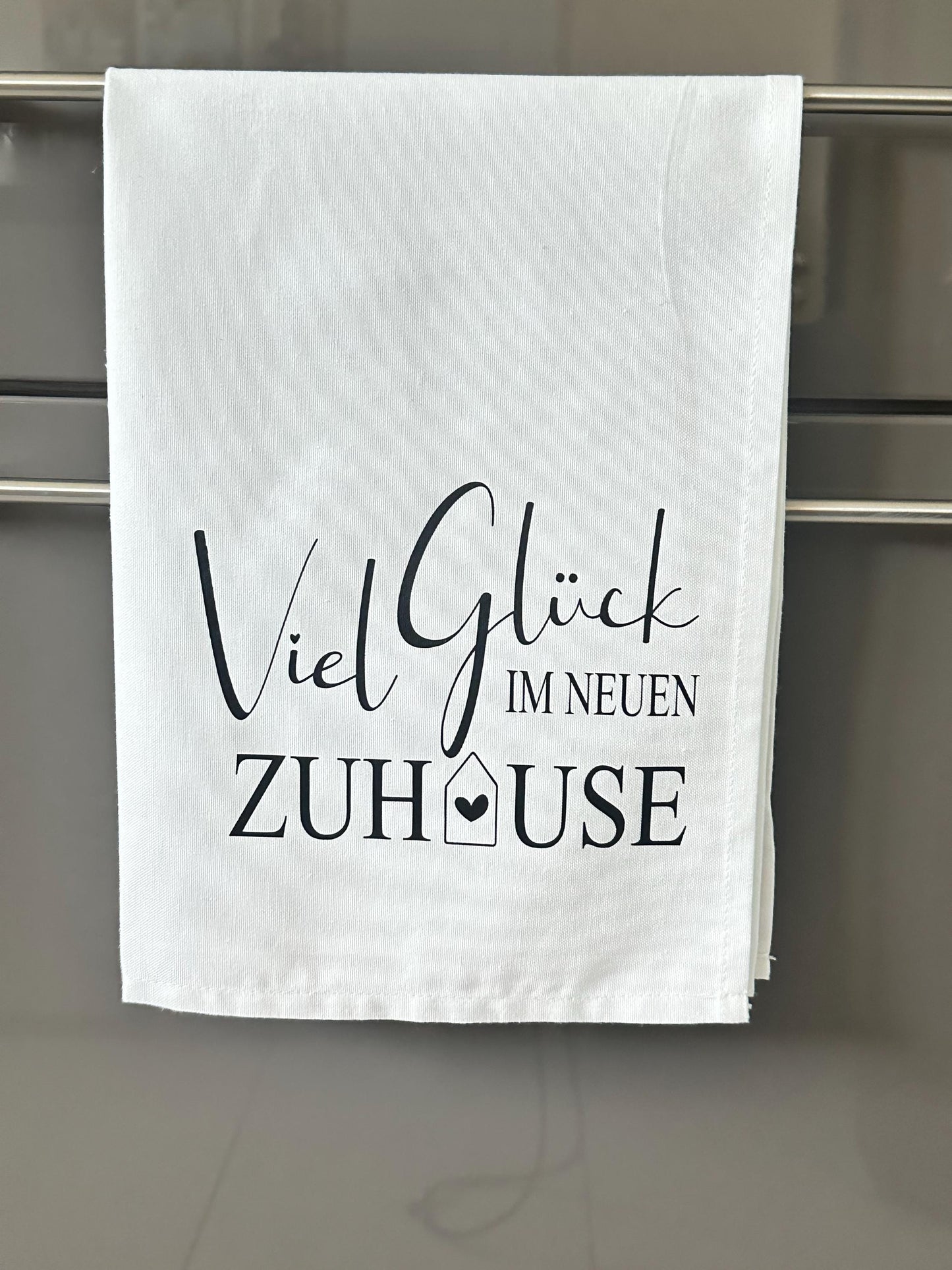 Geschirrtuch mit Spruch „Viel Glück im neuen Zuhause „