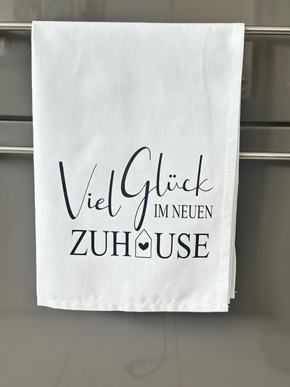 Geschirrtuch mit Spruch „Viel Glück im neuen Zuhause „