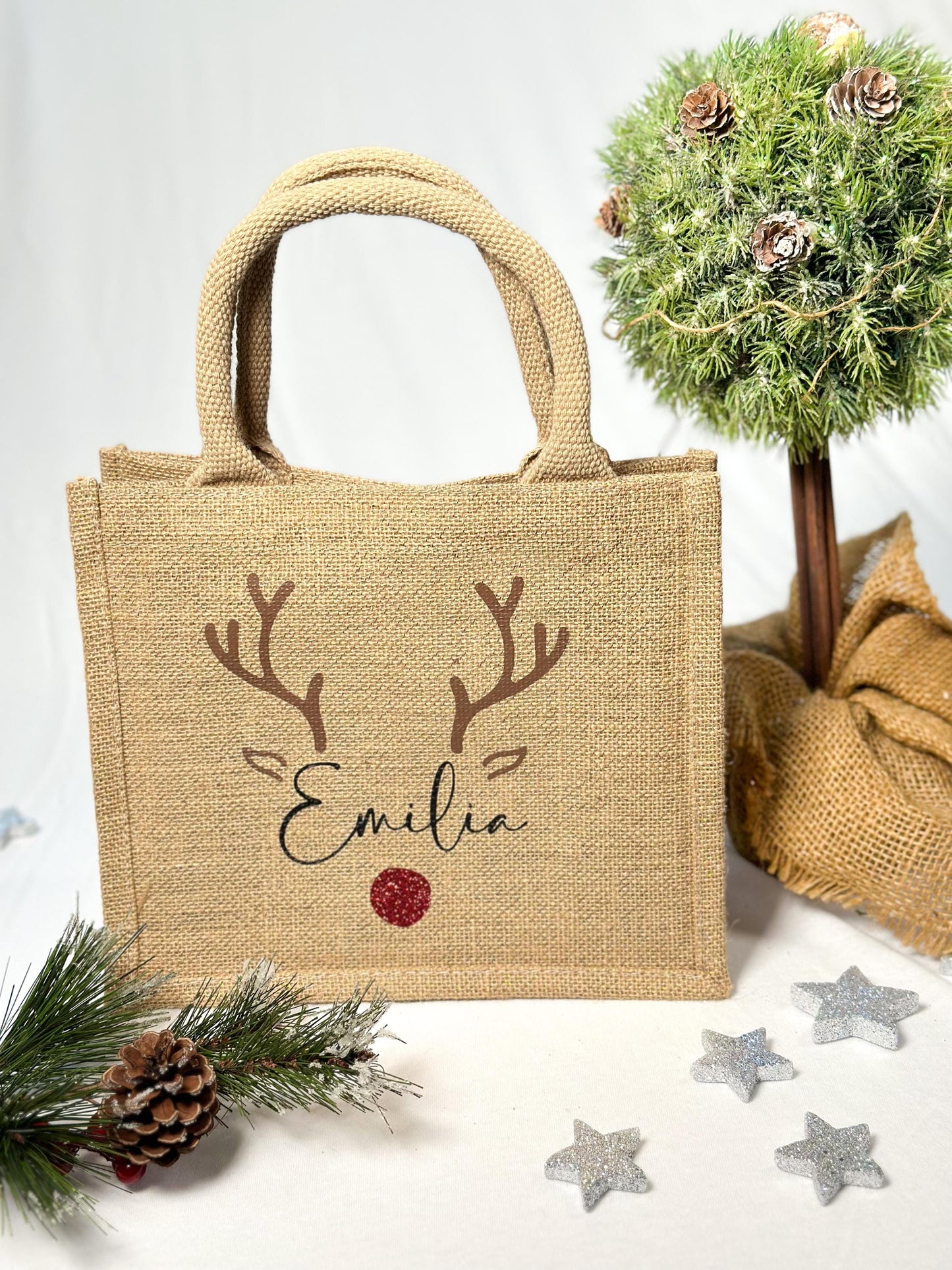 Jute Tasche „Rentier“ personalisiert mit Namen