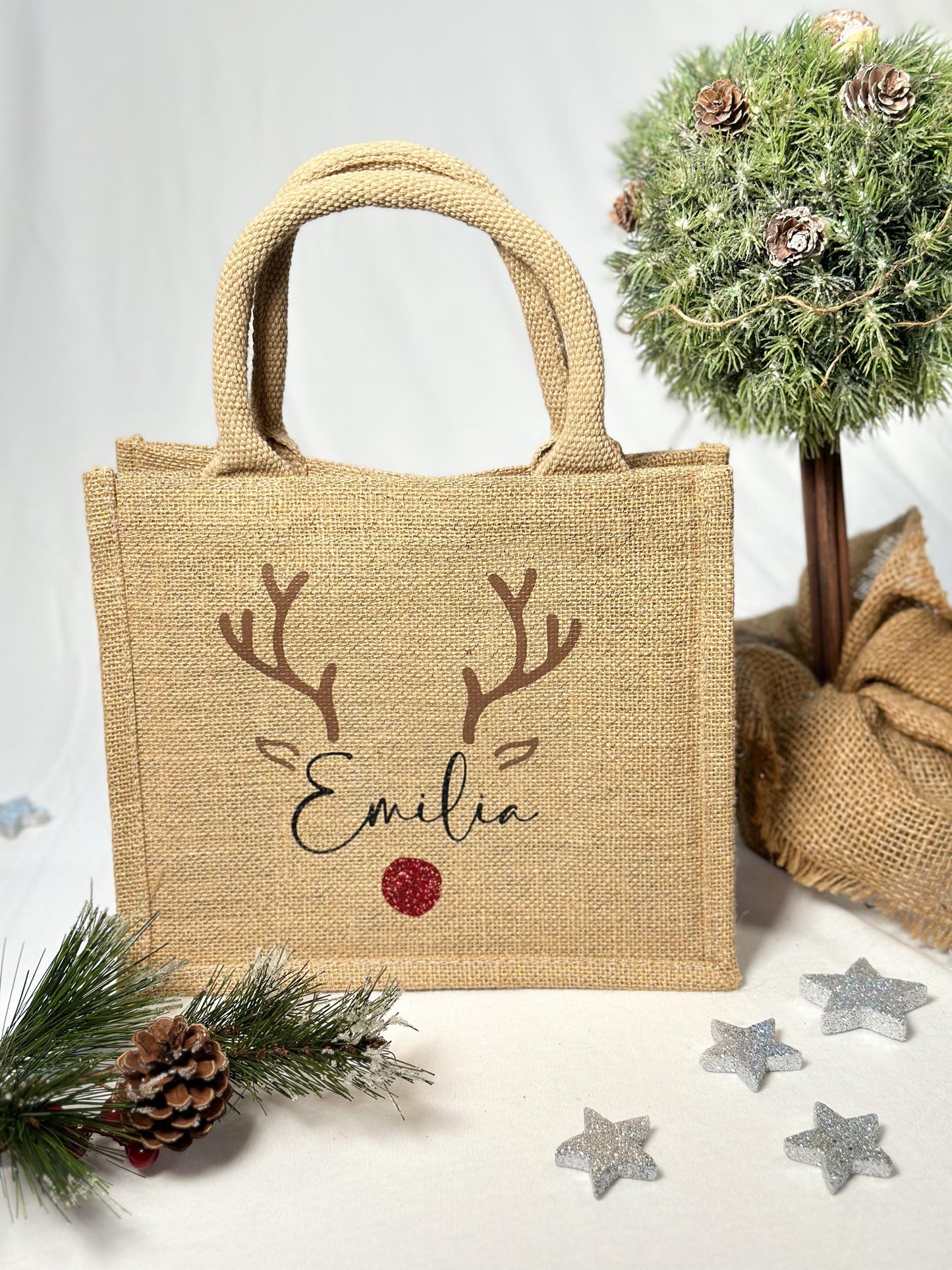 Jute Tasche „Rentier“ personalisiert mit Namen