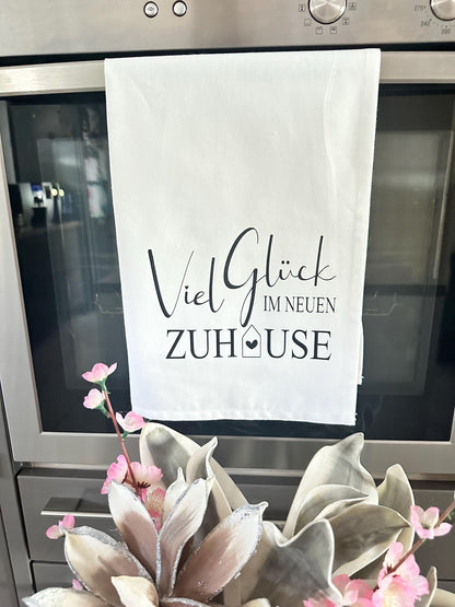 Geschirrtuch mit Spruch „Viel Glück im neuen Zuhause „
