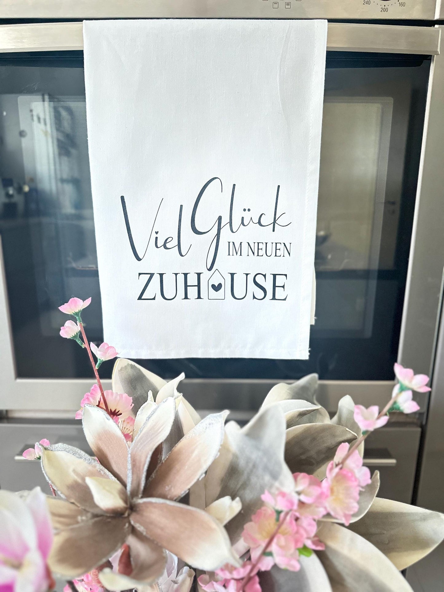 Geschirrtuch mit Spruch „Viel Glück im neuen Zuhause „