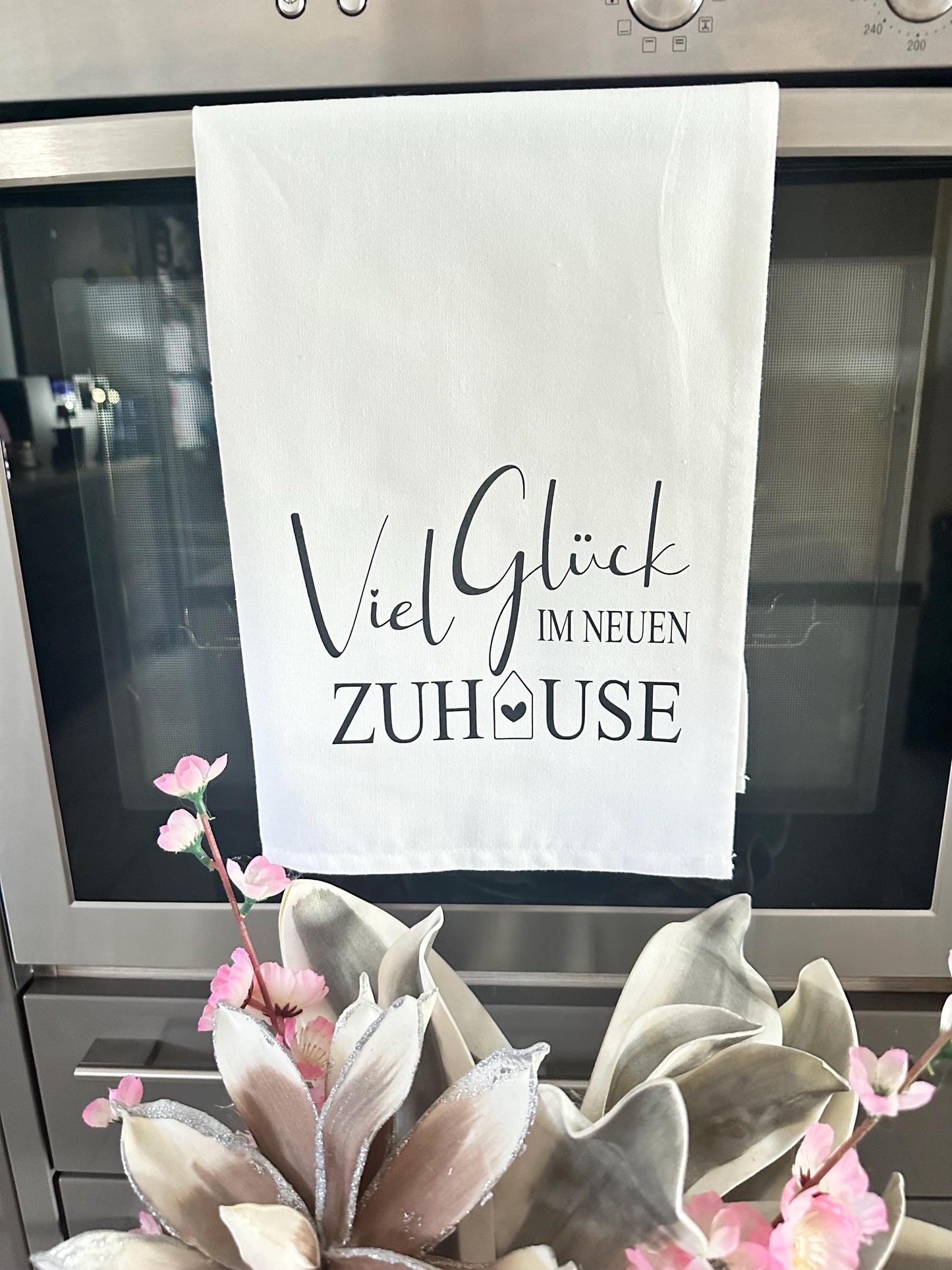 Geschirrtuch mit Spruch „Viel Glück im neuen Zuhause „